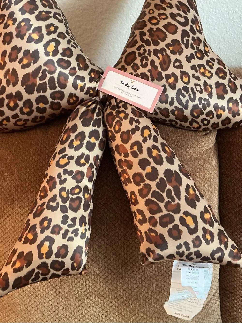 Truly Lou Large Leopard Print Bow Shaped Accent Pillow